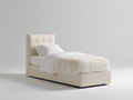 Lit simple - similicuir - 207 x 103 x 115 cm - ivoire - style contemporain capitonné