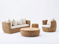 Canapé de jardin - rotin-bois-tissu - 168x88x79 cm - naturel-blanc cassé - style bohème