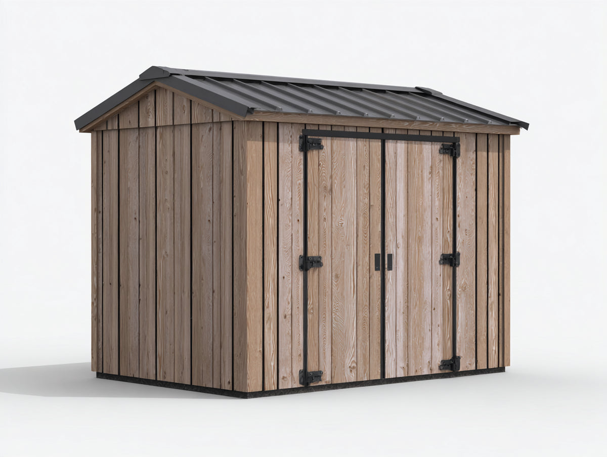 Abri de jardin - Bois - 212 x 172 x 218 cm - Bois brun-Gris anthracite - Style rustique à double porte