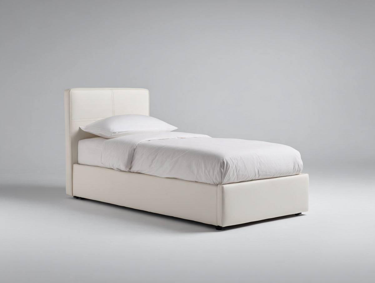 Lit simple - similicuir - 206 x 102 x 111 cm - crème - style contemporain épuré