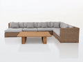 Canapé de jardin - résine tressée-bois-tissu - 310x220x78 cm - gris clair-naturel - style contemporain