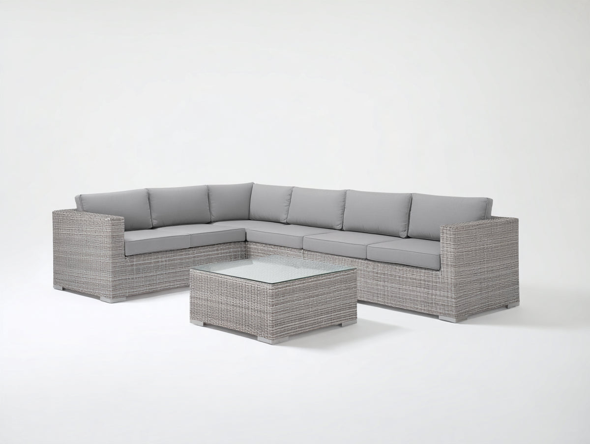 Canapé de jardin - résine tressée-tissu - 282x218x77 cm - gris clair-gris - style contemporain