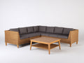 Canapé de jardin - résine tressée-bois-tissu - 285x285x80 cm - gris anthracite-naturel - style contemporain