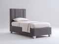 Lit simple - tissu tissé - 210 x 104 x 119 cm - gris moyen - style contemporain à panneaux verticaux