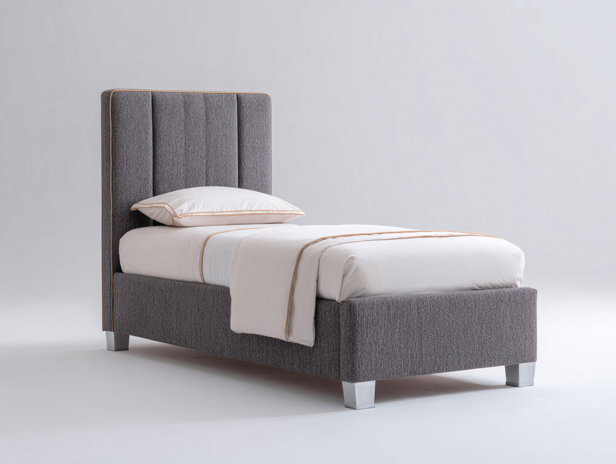 Lit simple - tissu tissé - 210 x 104 x 119 cm - gris moyen - style contemporain à panneaux verticaux