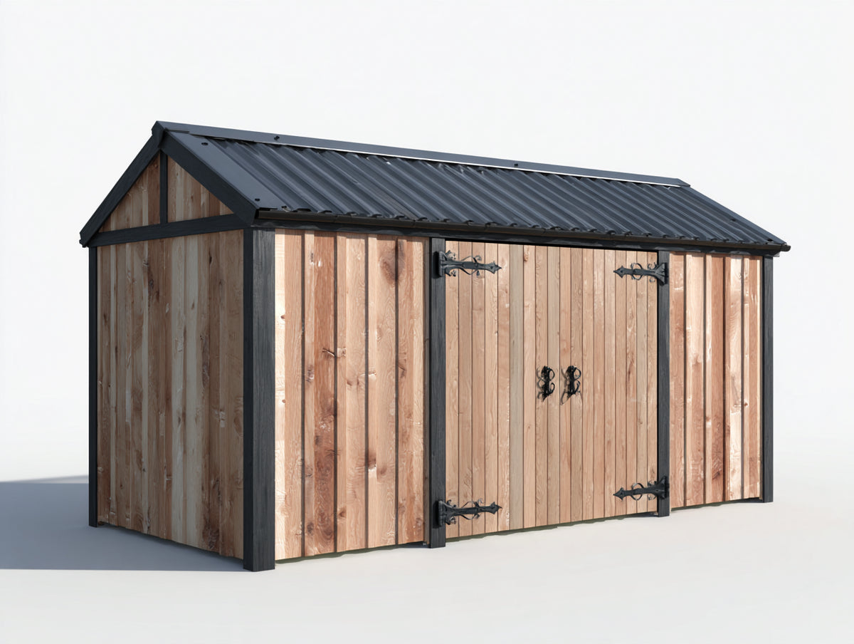 Abri de jardin - Bois - 320x220x235 cm - Bois naturel-Anthracite - Style atelier
