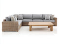 Canapé de jardin - résine tressée-bois-tissu - 298x205x79 cm - gris clair-naturel - style contemporain