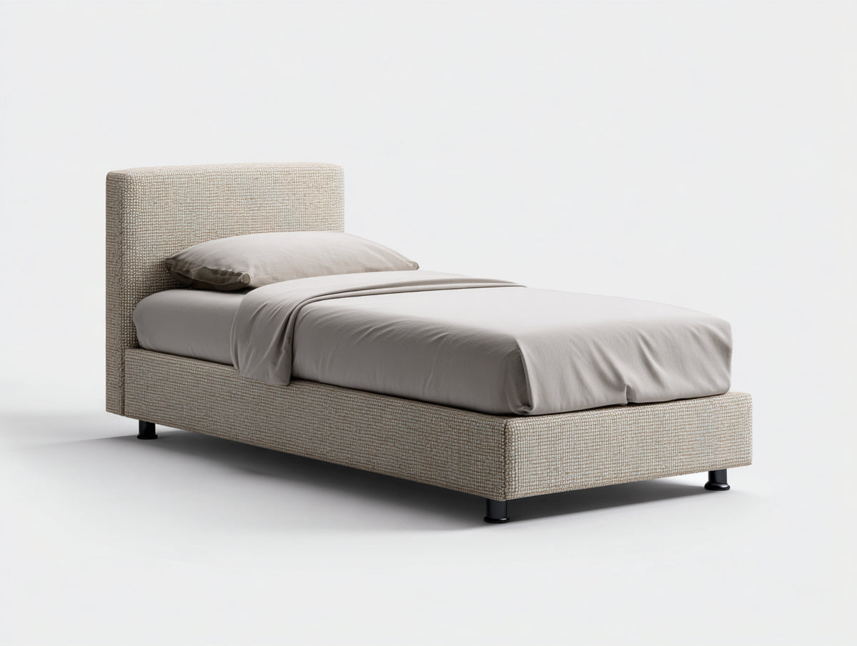 Lit simple - tissu tissé - 208 x 104 x 112 cm - beige naturel - style contemporain épuré