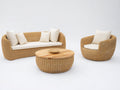 Canapé de jardin - rotin-bois-tissu - 178x88x79 cm - naturel-blanc cassé - style bohème
