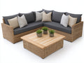Canapé de jardin - résine tressée-bois-tissu - 275x275x80 cm - gris anthracite-naturel - style contemporain