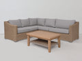 Canapé de jardin - résine tressée-bois-tissu - 248x218x80 cm - gris clair-naturel - style contemporain