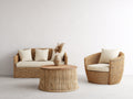 Canapé de jardin - rotin-tissu - 158x86x79 cm - naturel-blanc cassé - style bohème