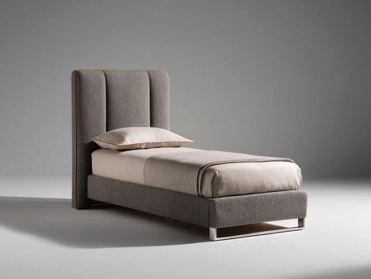 Lit simple - tissu tissé - 205 x 100 x 118 cm - gris taupe - style contemporain