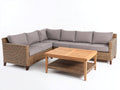 Canapé de jardin - résine tressée-bois-tissu - 285x215x80 cm - gris-naturel - style contemporain