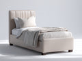 Lit simple - similicuir - 211 x 106 x 121 cm - taupe clair - style contemporain rembourré