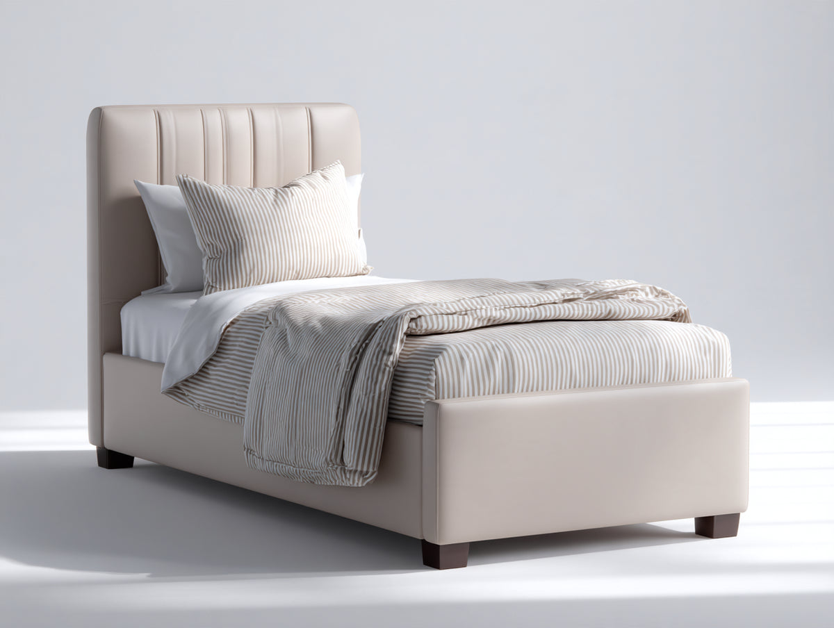 Lit simple - similicuir - 211 x 106 x 121 cm - taupe clair - style contemporain rembourré