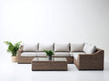 Canapé de jardin - résine tressée-tissu - 292x196x78 cm - brun naturel-blanc cassé - style contemporain