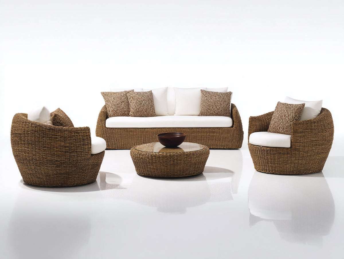 Canapé de jardin - résine tressée-tissu - 190x92x78 cm - brun-blanc cassé - style organique