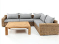 Canapé de jardin - résine tressée-bois-tissu - 268x196x80 cm - gris clair-naturel - style contemporain