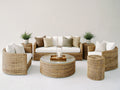 Canapé de jardin - rotin-tissu - 176x88x79 cm - naturel-blanc cassé - style bohème