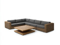 Canapé de jardin - résine tressée-bois-tissu - 305x215x78 cm - gris anthracite-naturel - style contemporain